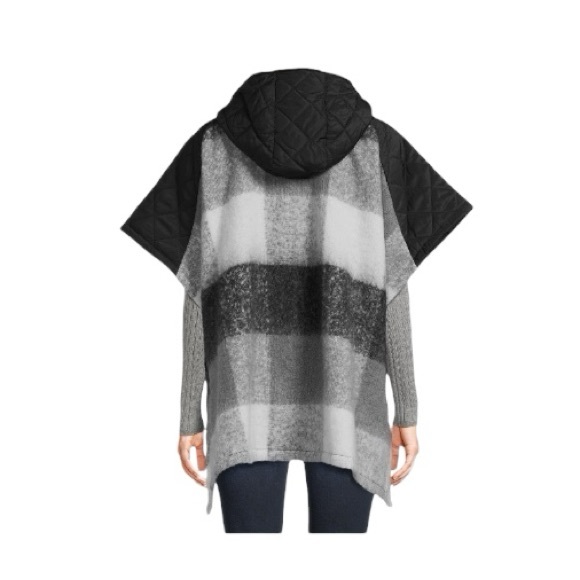 Time And Tru Black Plaid Hooded Zipper Poncho Sweater - Picture 5 of 11